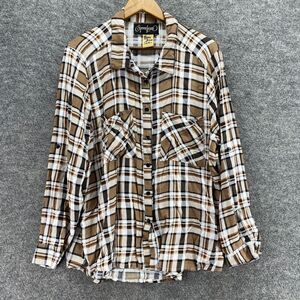 5/$45 Spoon Jeans Shirt Women 2X Brown Plaid Button Up Collared Long Sleeve
